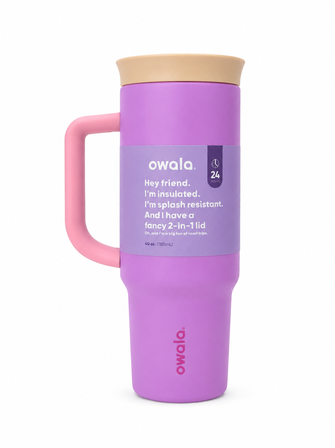 Owala 40oz Big Handle Tumbler With Straw And 2-in-1 Lid, Light Purple