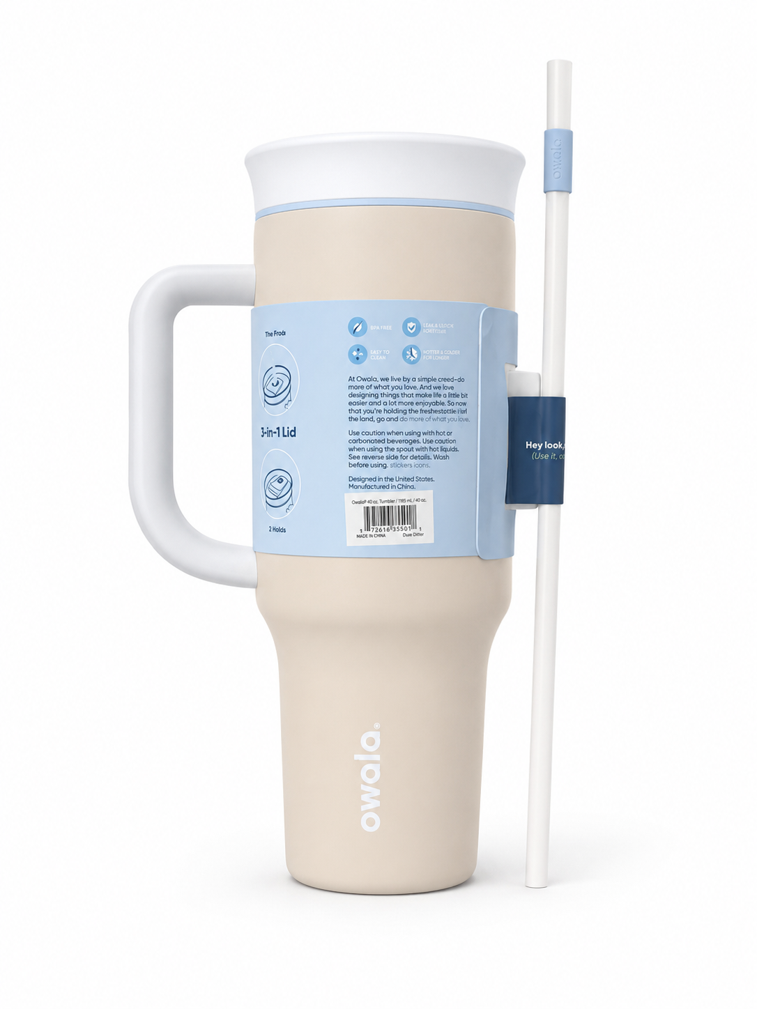 Owala 40oz Big Handle Tumbler With Straw And 2-in-1 Lid, creamy