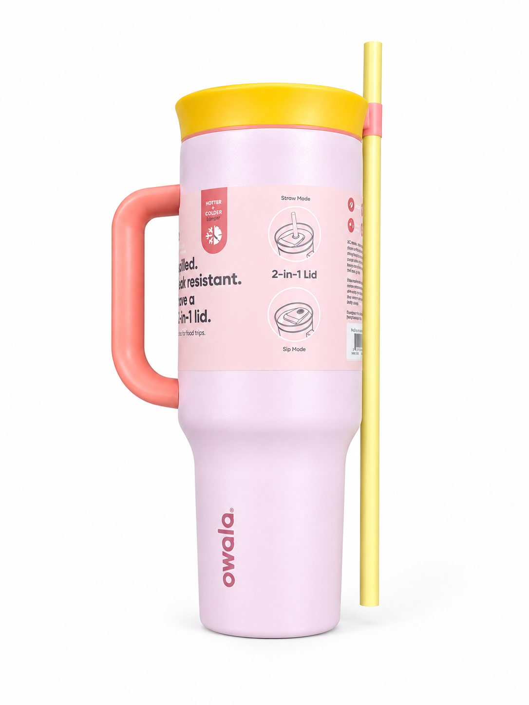 Owala 40oz Big Handle Tumbler With Straw And 2-in-1 Lid, soft pink
